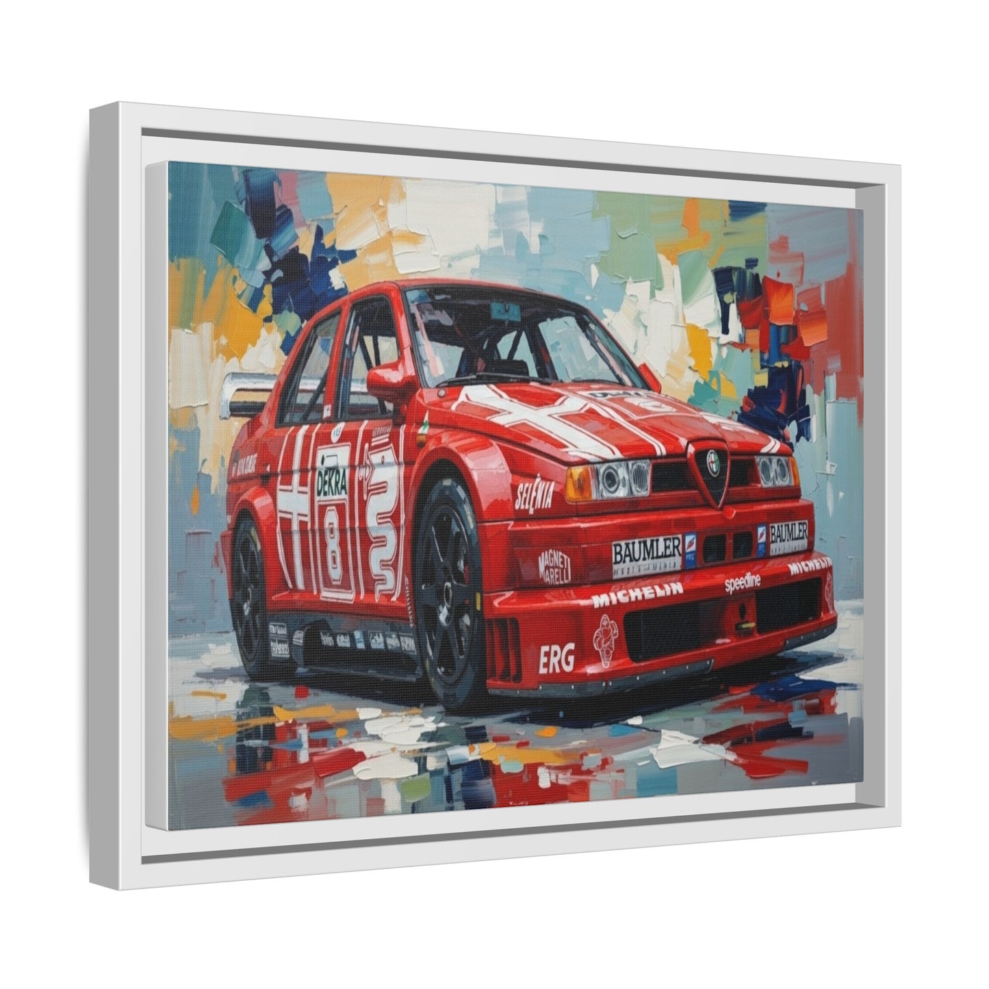 Framed Racing Car Canvas Print — Red Alfa Romeo Track Art