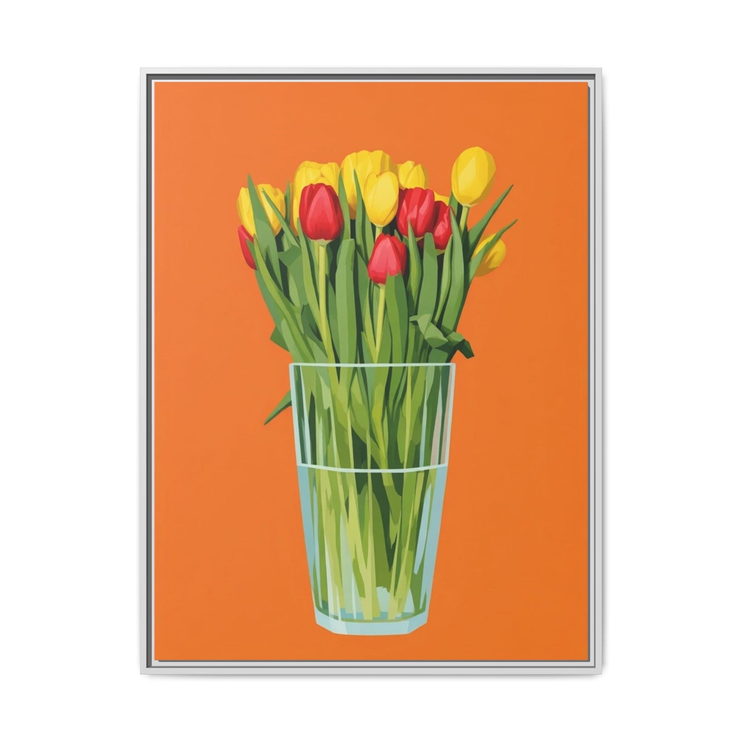 Framed Tulip Canvas Print — Colorful Tulips in Glass Vase