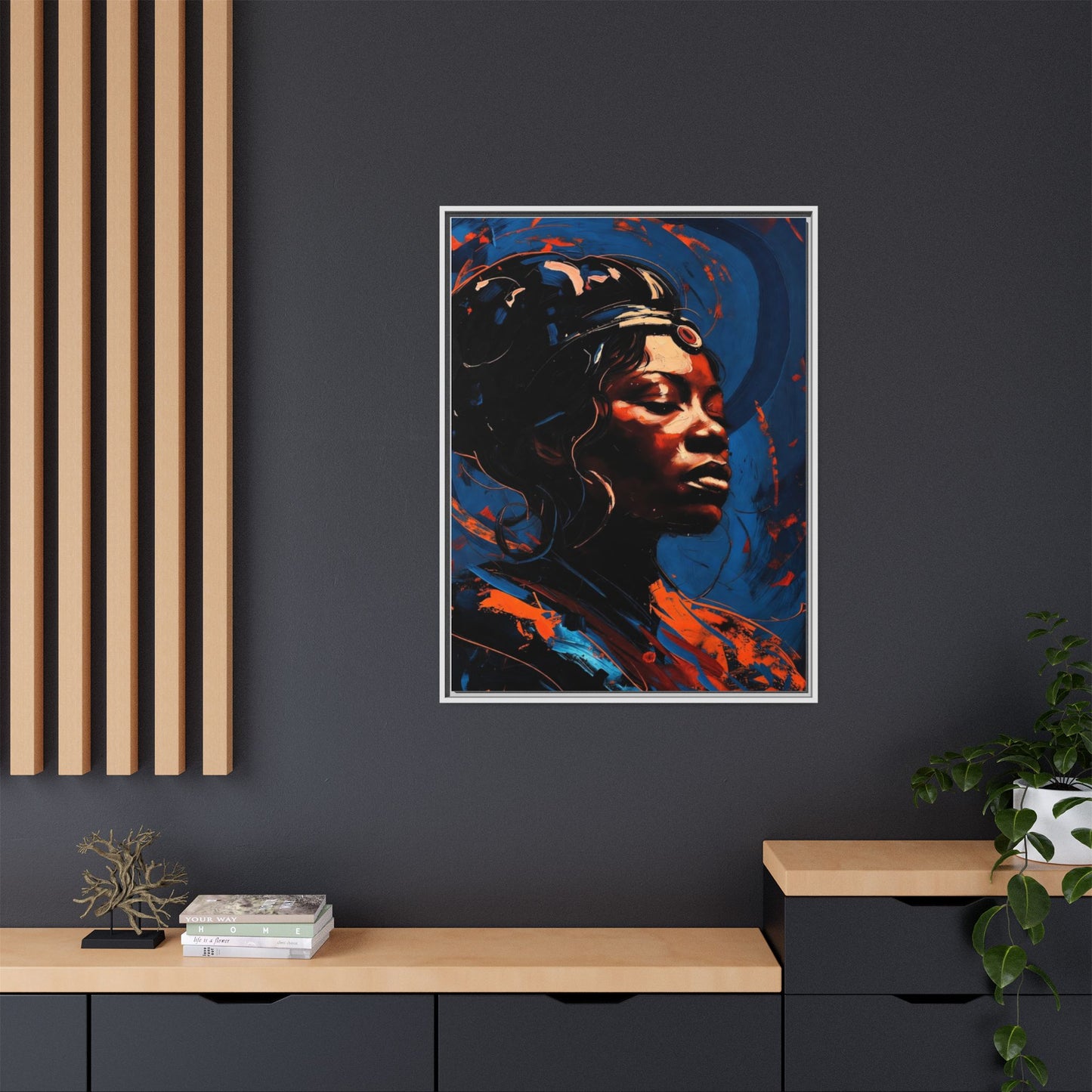 Framed Matte Canvas Art - Vibrant Portrait of a Black Woman (Multi-Color)