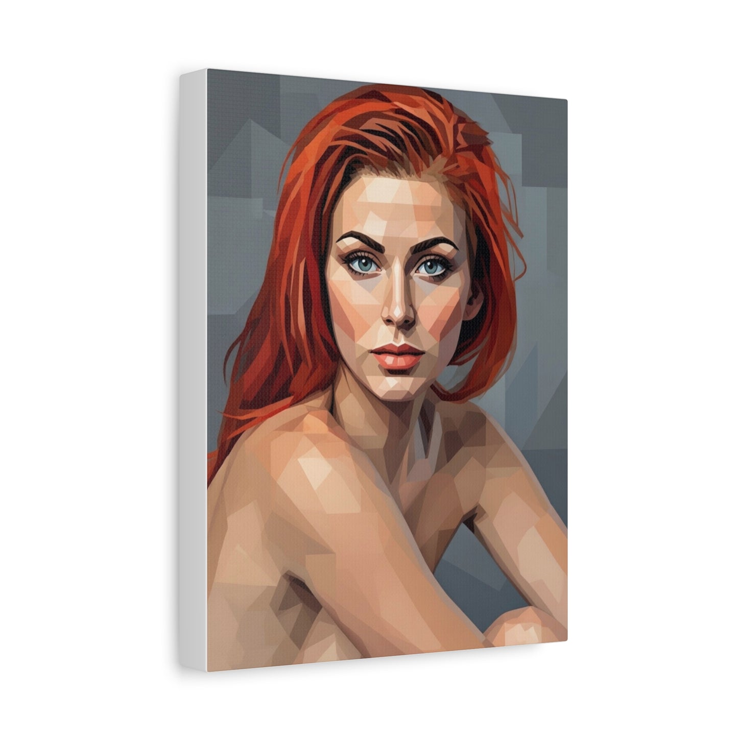 Geometric Redhead Portrait Matte Canvas Print — Modern Pop Art Wall Decor