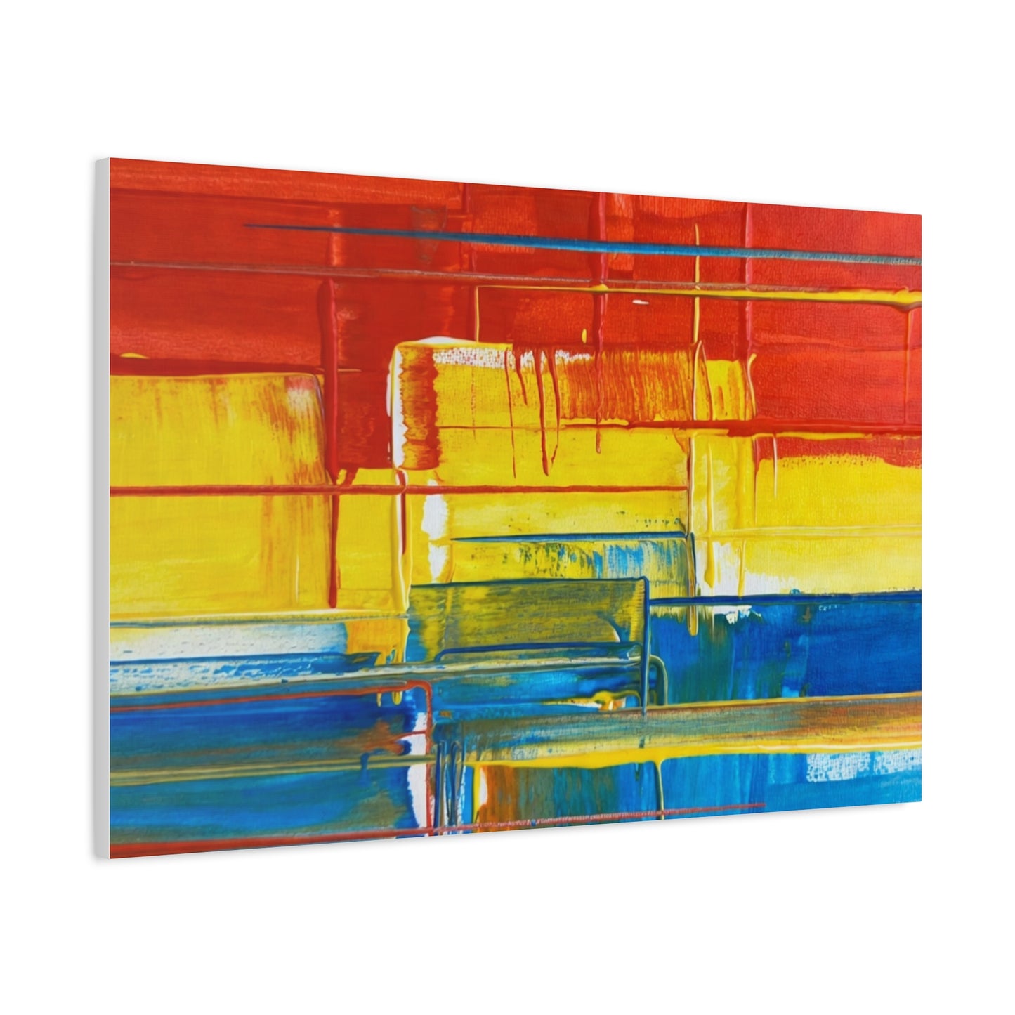 Abstract Color Block Canvas Print — Vibrant Red, Yellow & Blue Stretched Wall Art