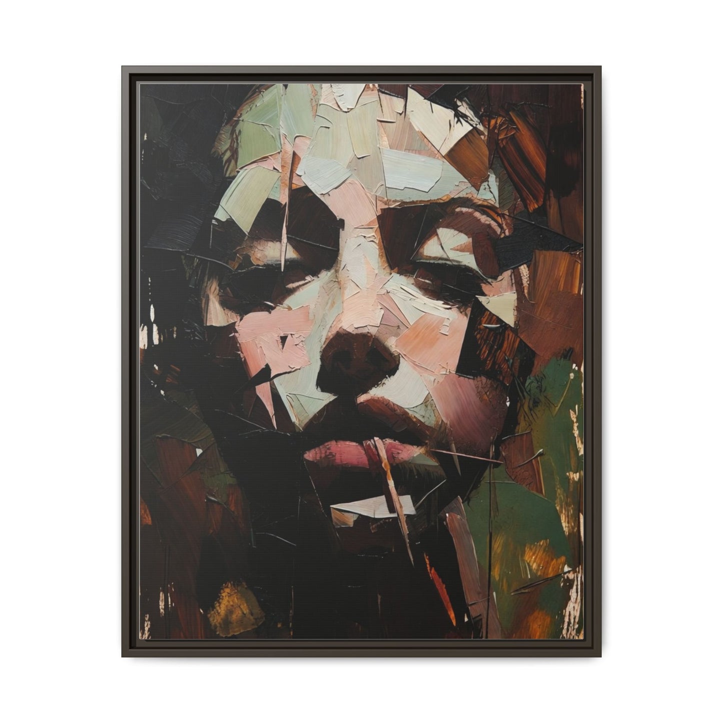 Matte Framed Canvas Art — Abstract Female Portrait, Moody Multicolor