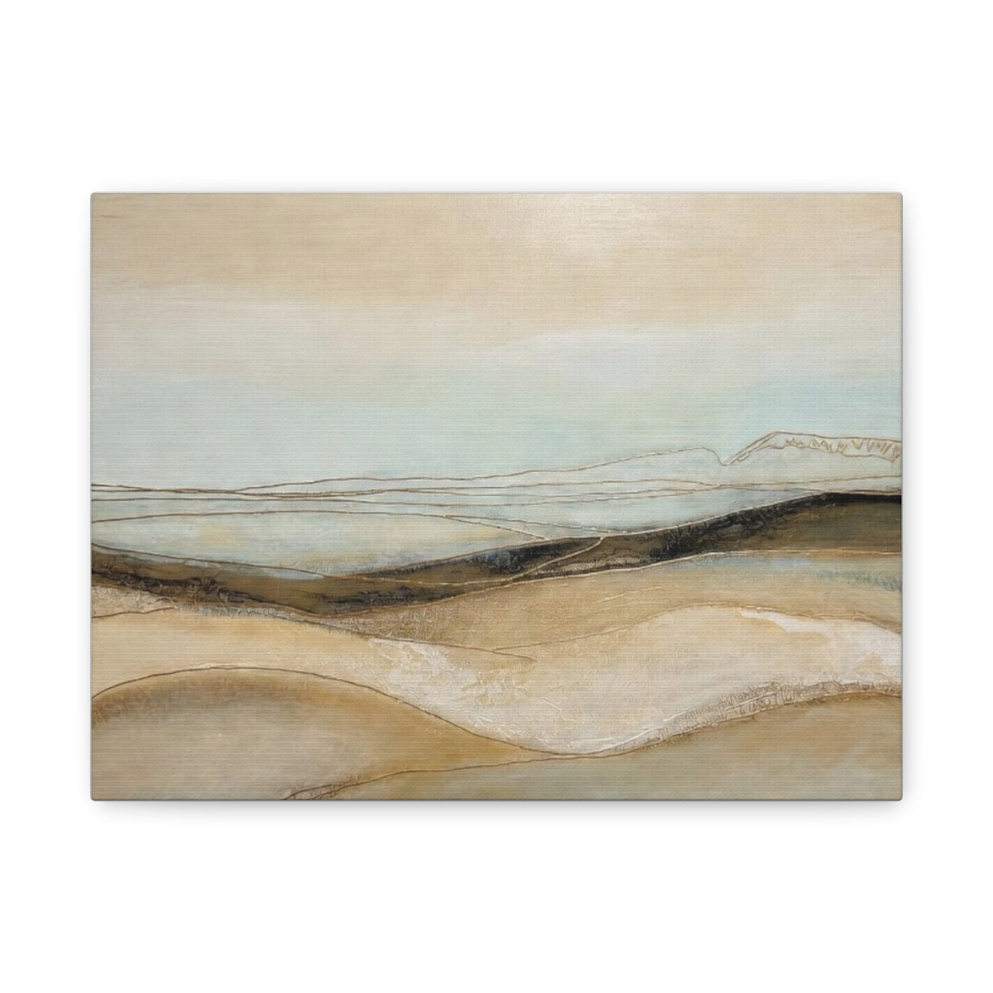 Abstract Coastal Landscape Matte Canvas Wall Art — Neutral Beach Waves Stretched Canvas