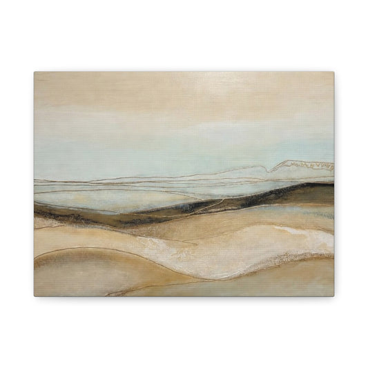 Abstract Coastal Landscape Matte Canvas Wall Art — Neutral Beach Waves Stretched Canvas