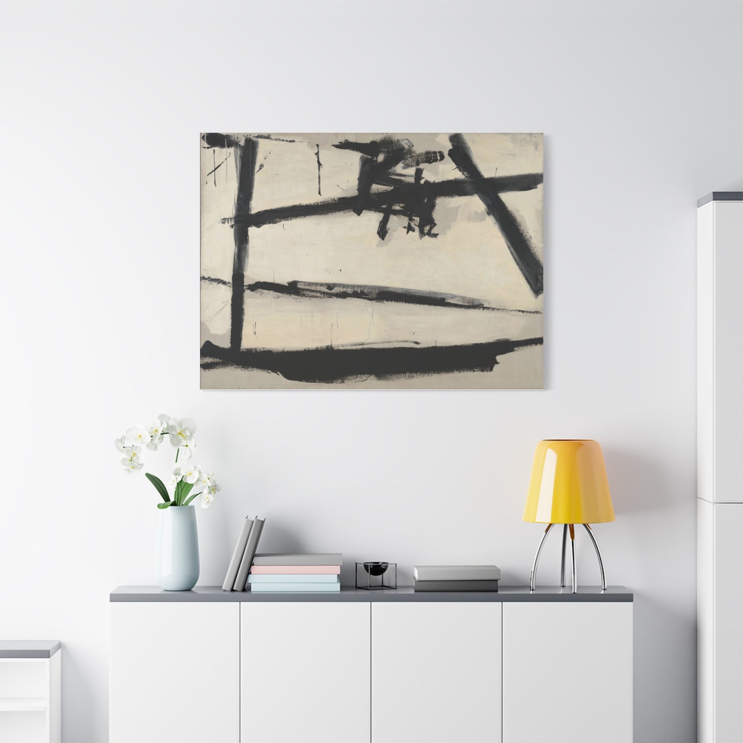 Painting Number 2 by Franz Kline Abstract Black and White Stretched Canvas Art – Matte Wall Decor
