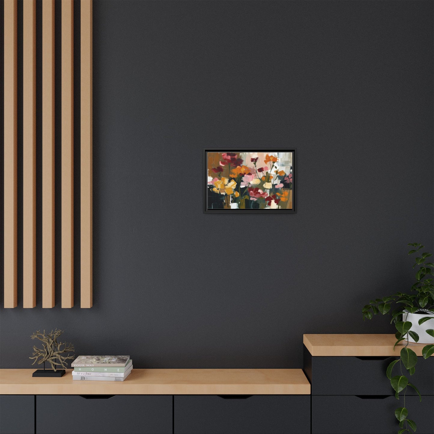 Framed Matte Canvas Floral Abstract Wall Art
