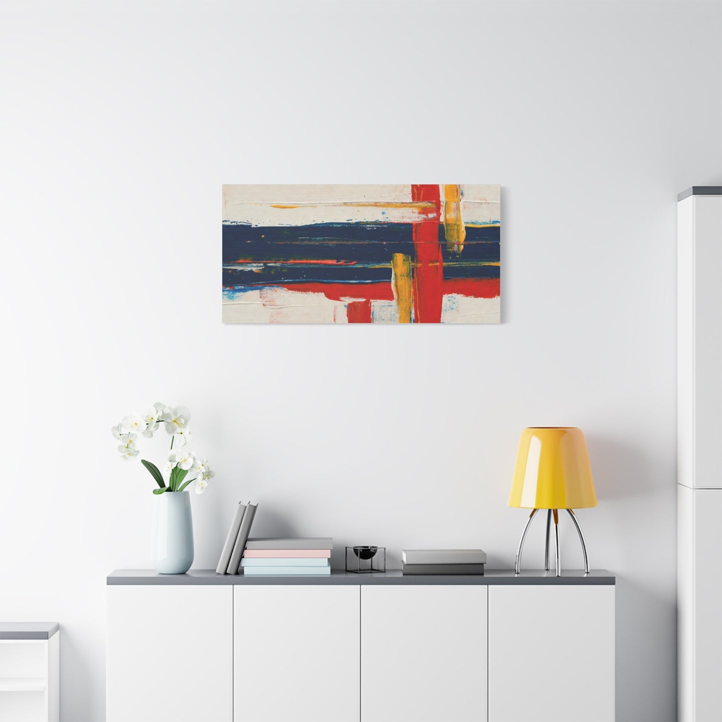 Abstract Modern Canvas Art Print — Red, Navy & Gold Stretched Matte Canvas
