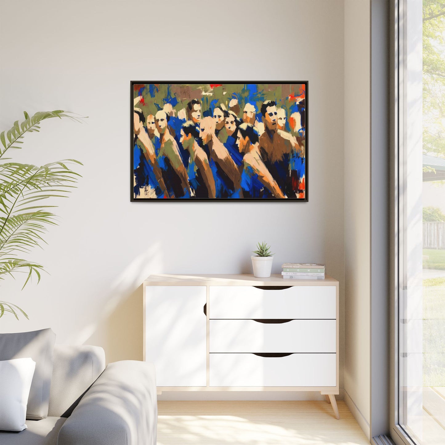 Abstract Crowd Matte Canvas Print — Framed Multi-Color Wall Art