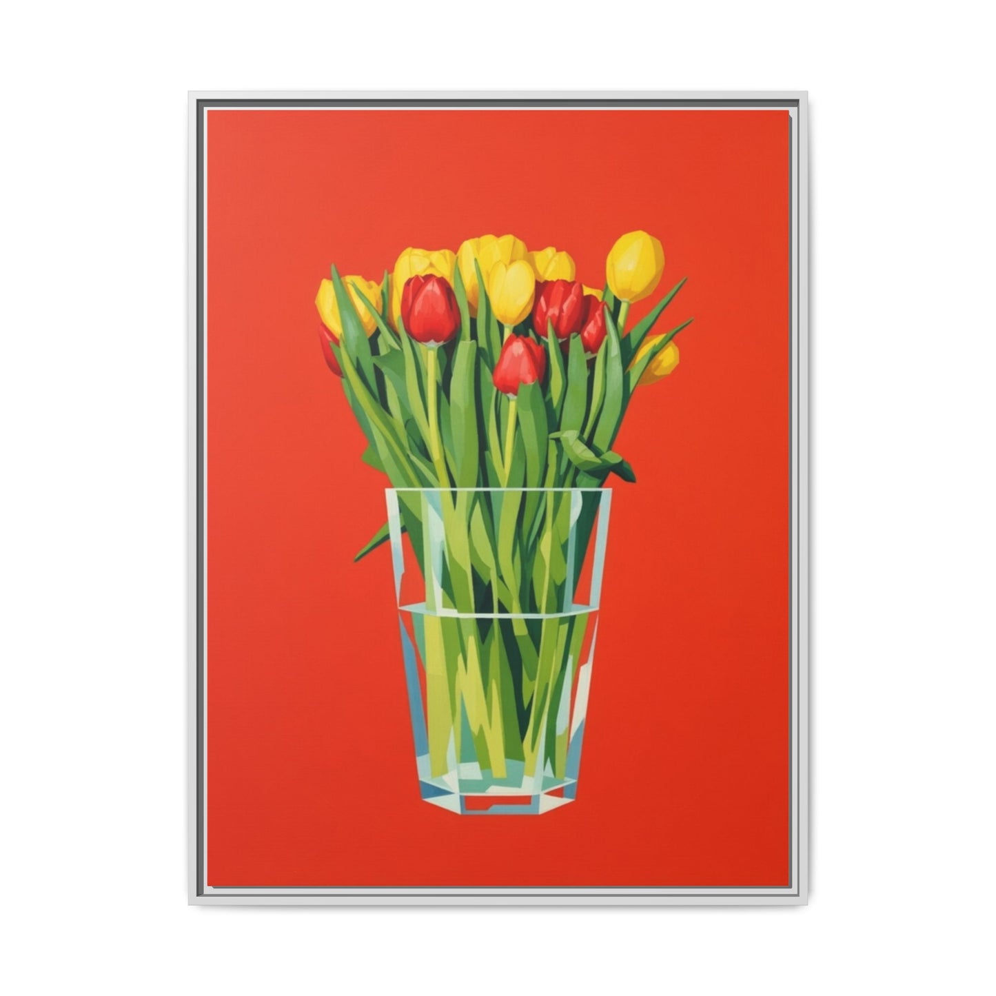 Framed Tulip Bouquet Matte Canvas Art — Vibrant Red Floral Wall Print