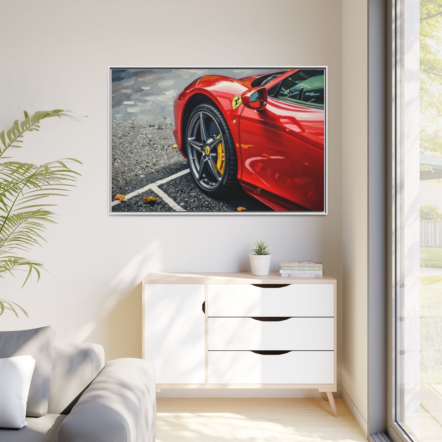 Framed Matte Canvas: Red Sports Car Close-Up Art Print