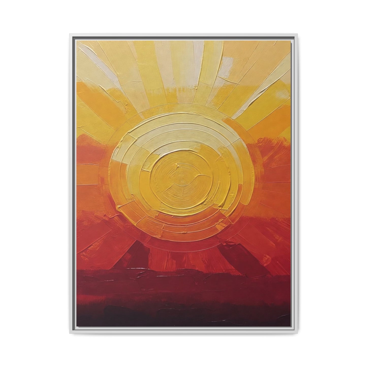 Sunburst Abstract Framed Canvas Art — Matte Multi‑Color Wall Print