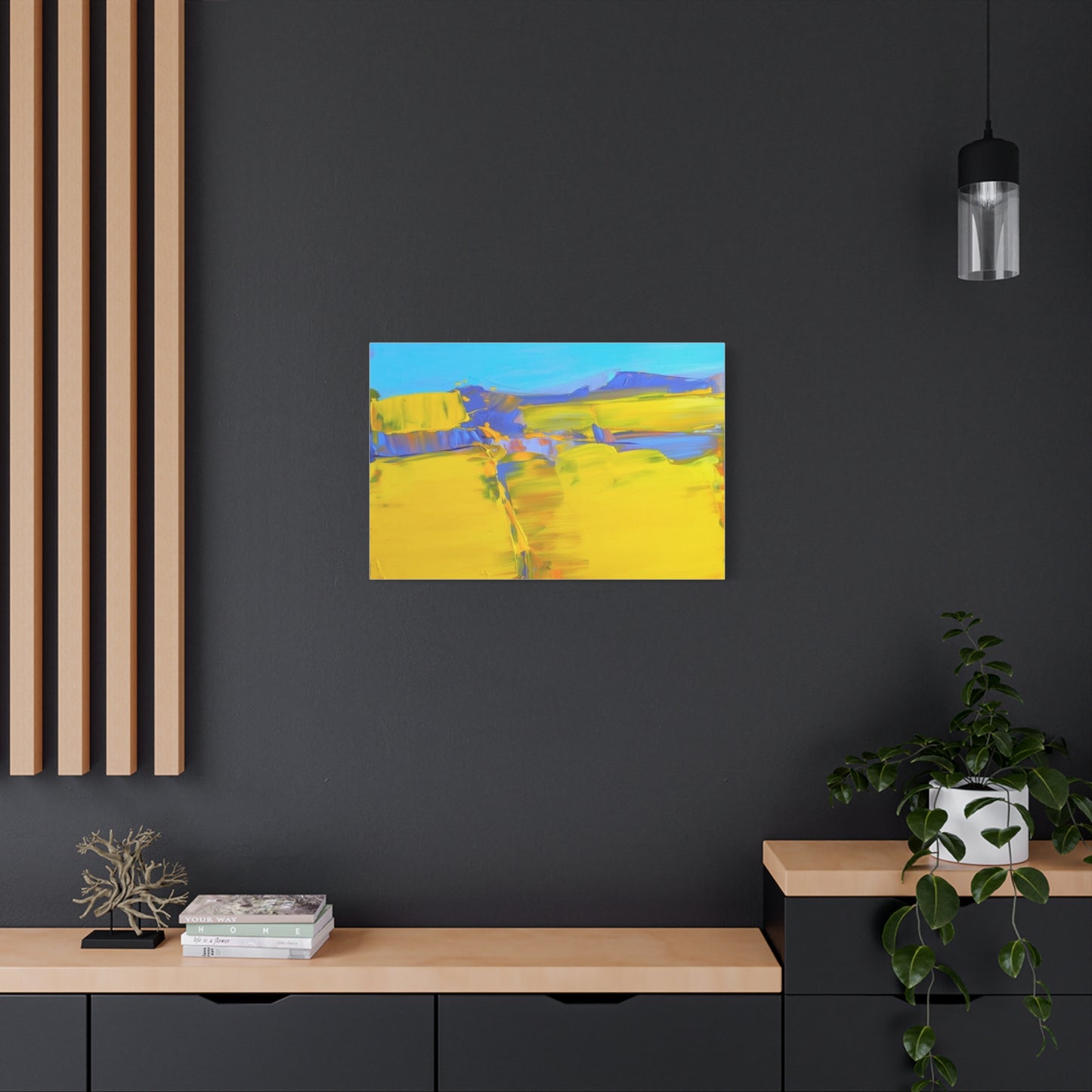 Abstract Yellow Field Canvas Wall Art  Vibrant Landscape Matte Stretched Canvas 1.25"