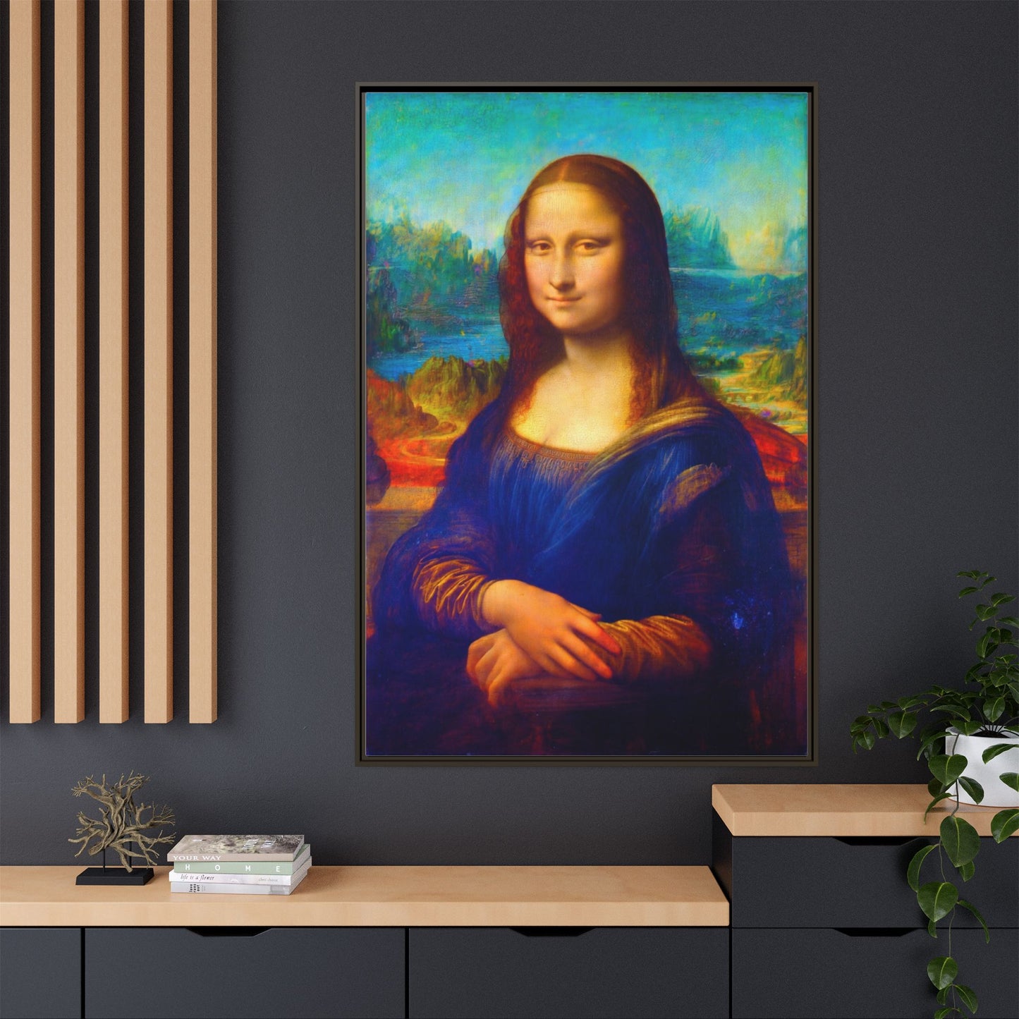 Framed Matte Canvas Print — Colorful Mona Lisa Wall Art