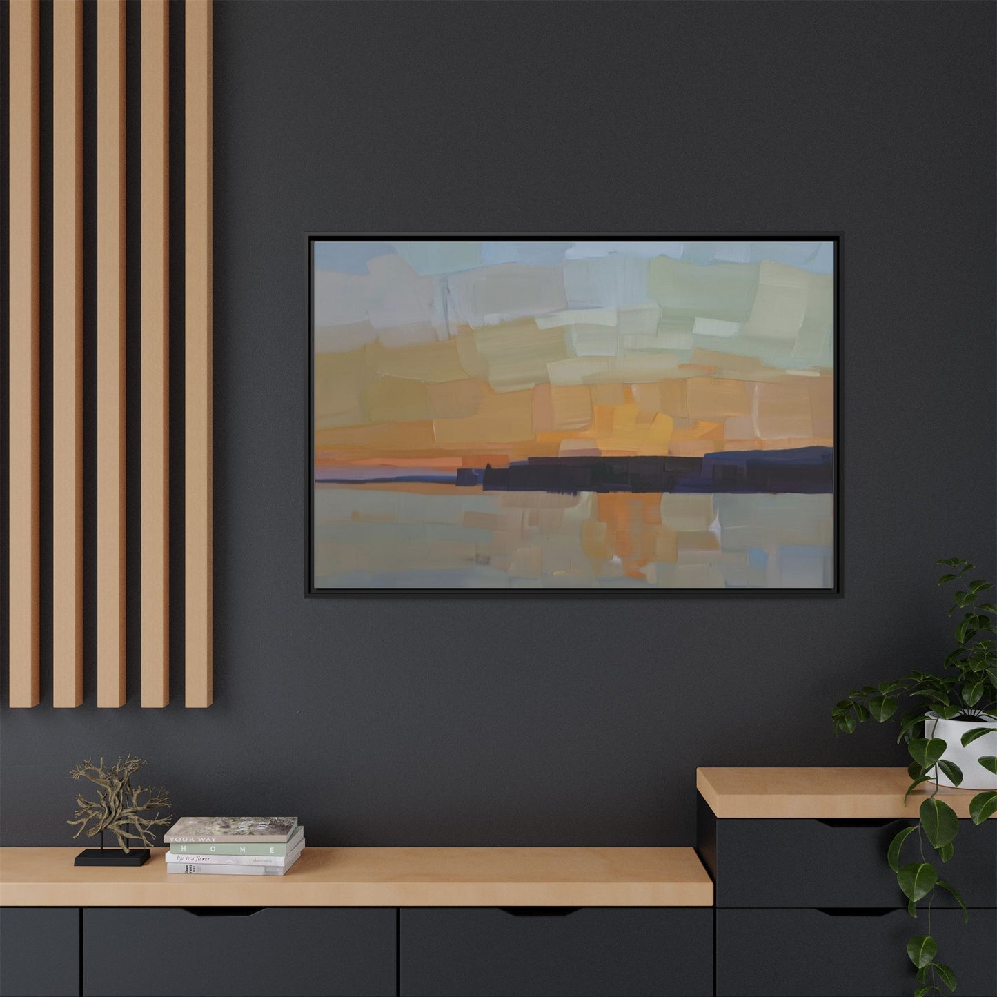 Framed Matte Canvas Sunset Abstract Landscape Art Print