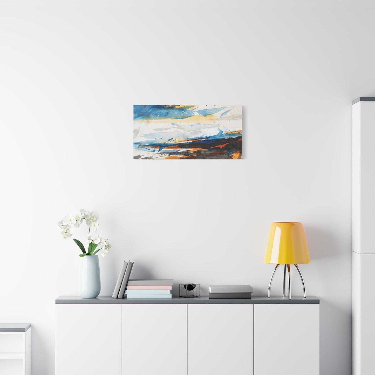 Abstract Oceanic Canvas Print — Blue & Amber Stretched Wall Art