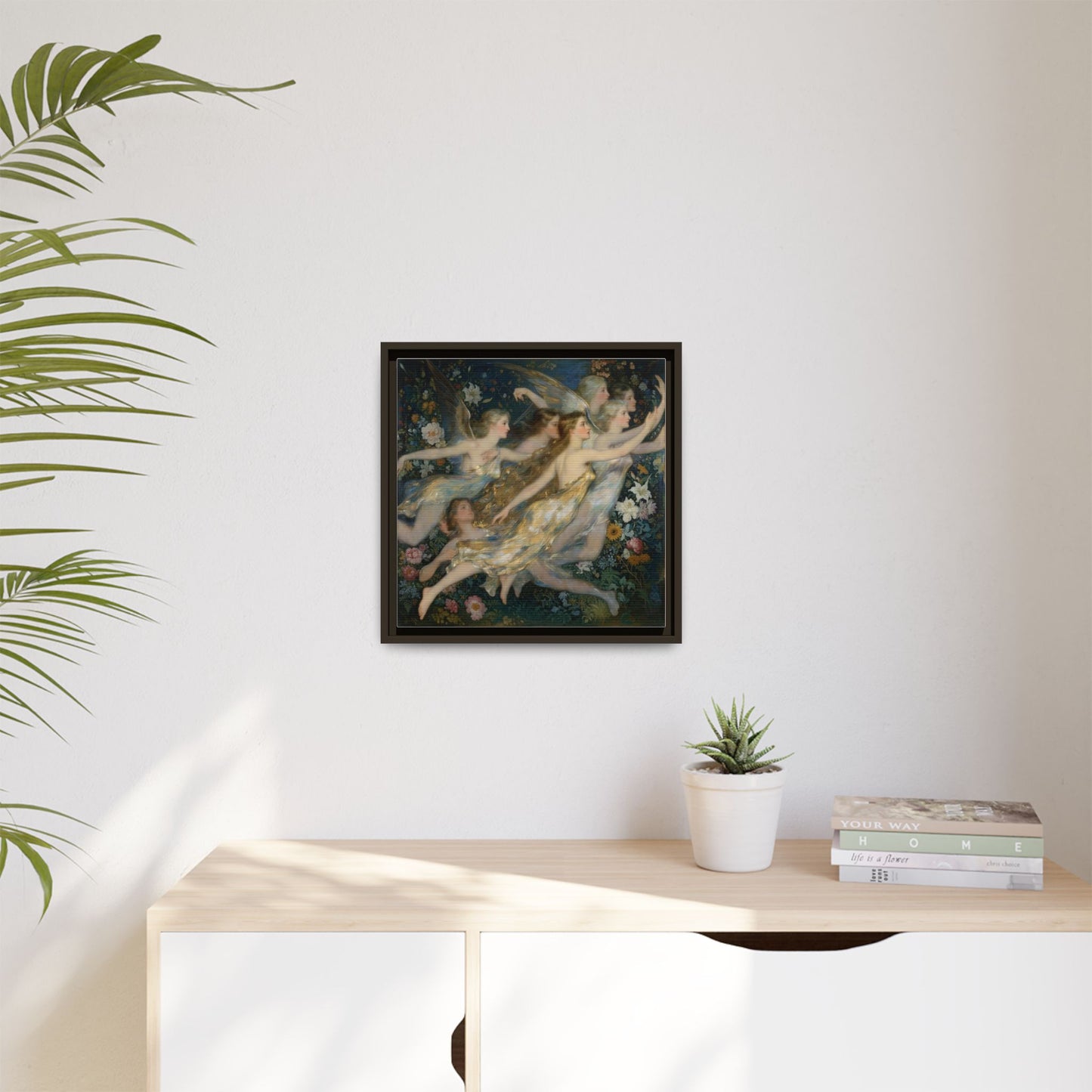 Framed Matte Canvas Wall Art — Vintage Fairies & Floral Painting