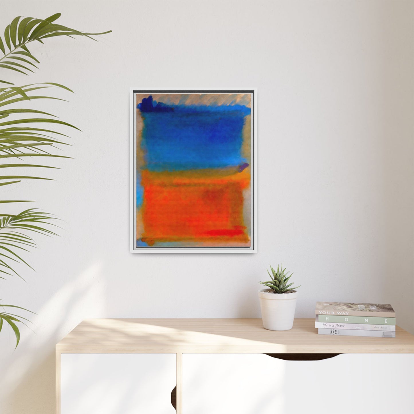 Abstract Color Block Matte Canvas Framed Wall Art — Blue & Orange Modern Painting