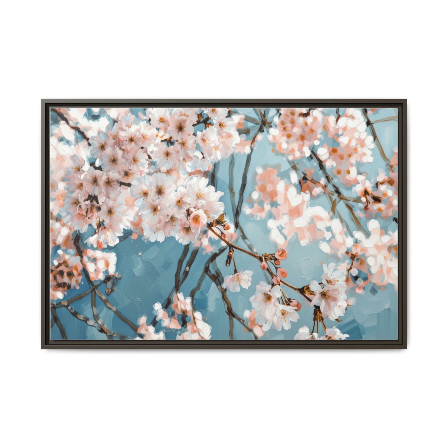Framed Cherry Blossom Matte Canvas Print — Soft Pink Floral Wall Art