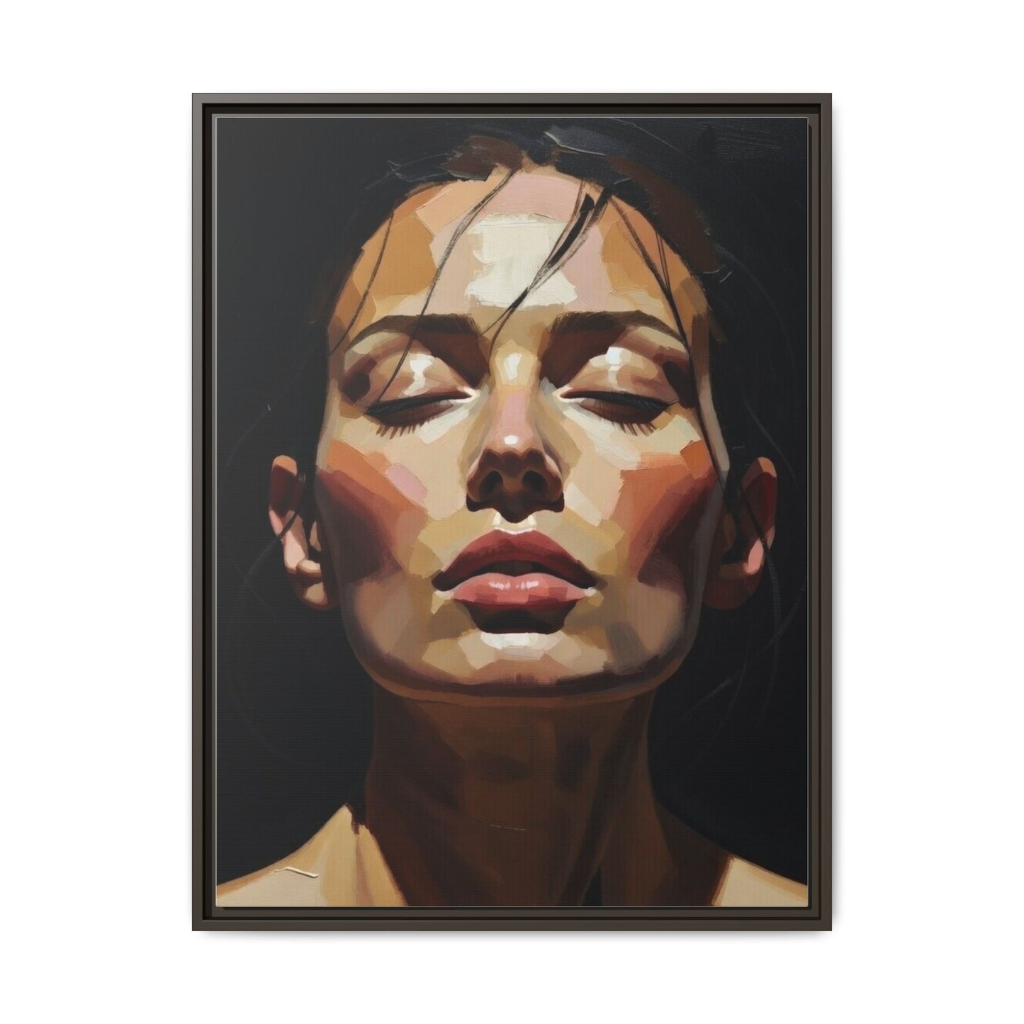 Framed Matte Canvas Portrait – Woman with Eyes Closed (Multi‑Color)