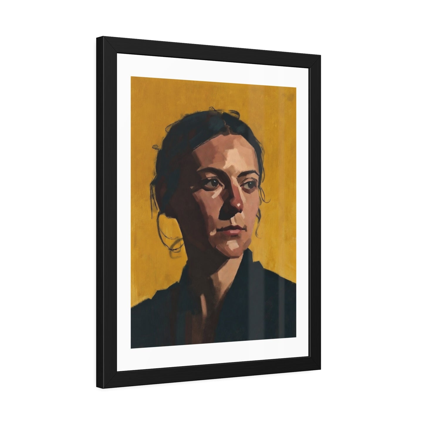 Framed Portrait Poster — Modern Painted Portrait on Mustard Background