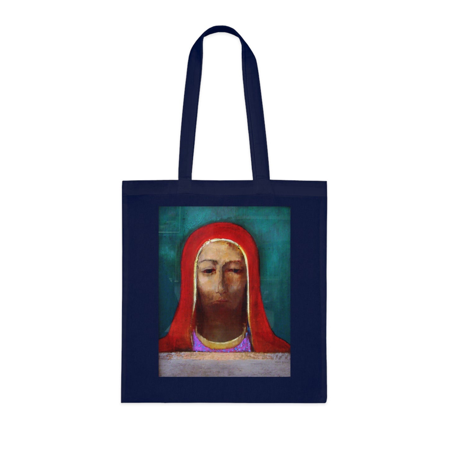 Art Portrait Tote Bag — Serene Red-Hooded Figure Canvas Cotton Tote