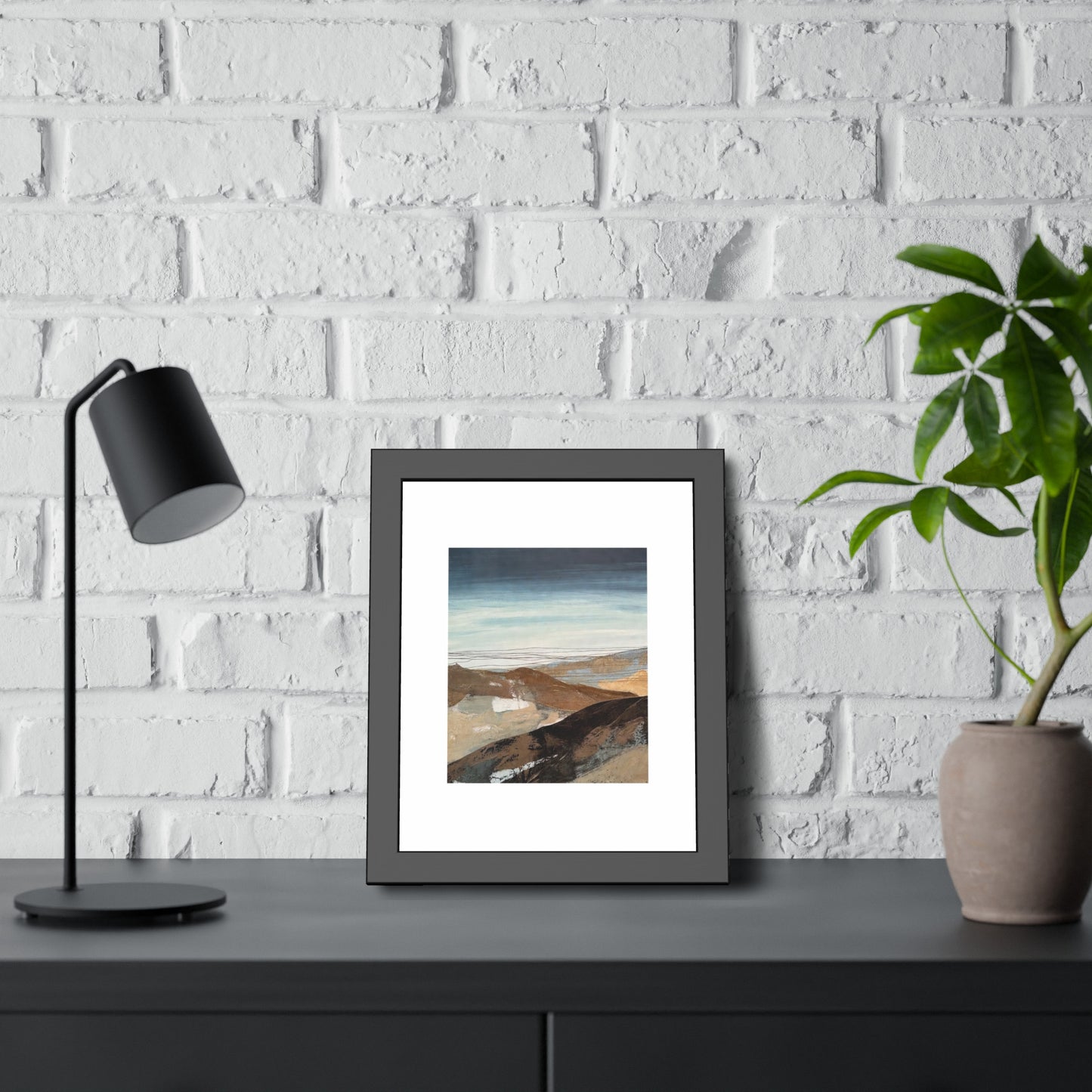 Framed Landscape Art Print — Minimal Coastal Mountain Poster