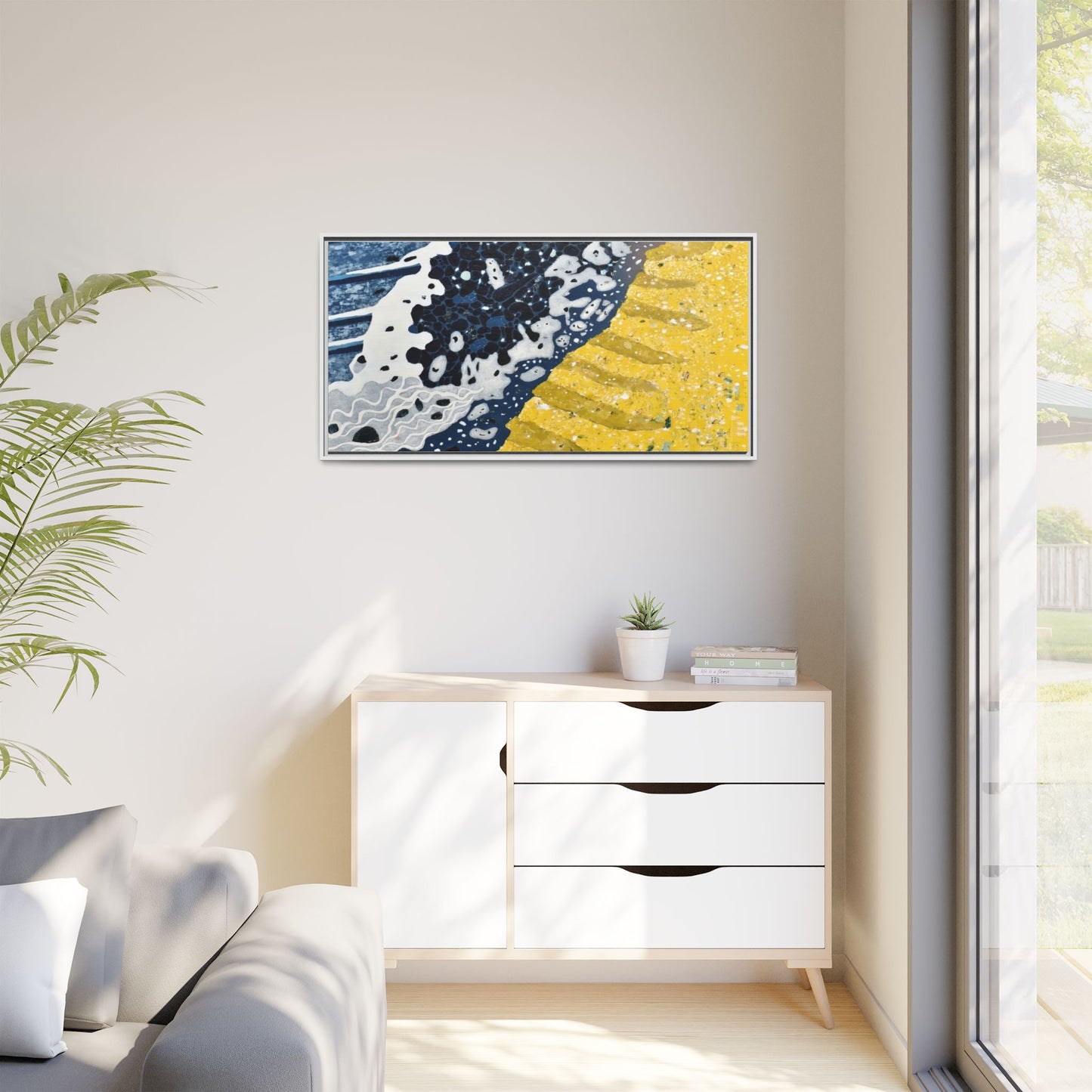 Framed Abstract Ocean & Sand Matte Canvas Print