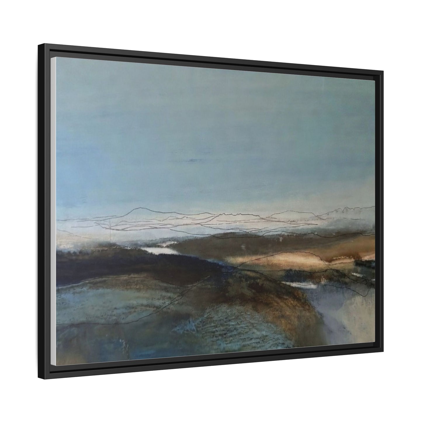 Framed Matte Canvas Wall Art — Serene Abstract Blue Landscape