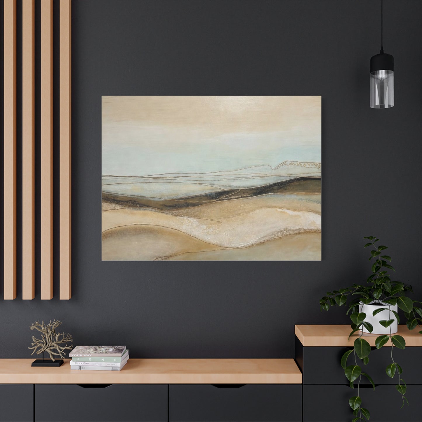 Abstract Coastal Landscape Matte Canvas Wall Art — Neutral Beach Waves Stretched Canvas