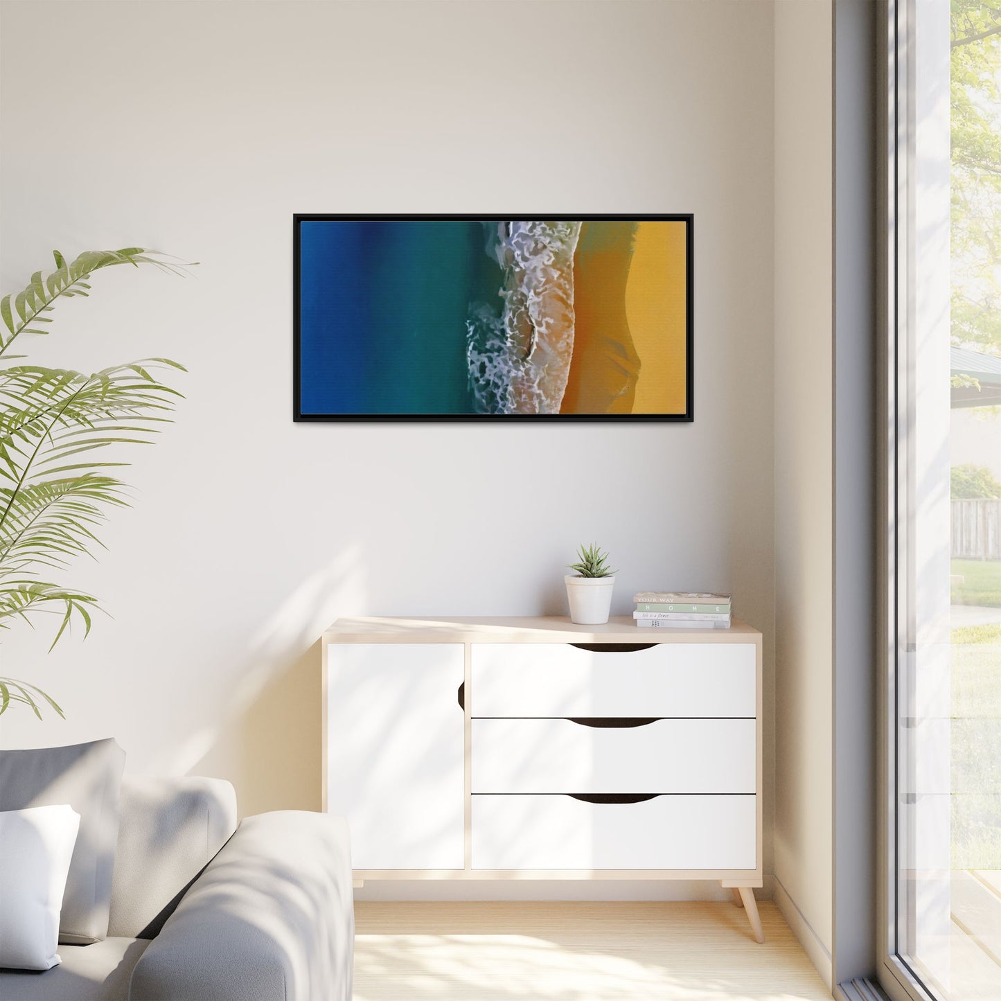Framed Matte Canvas Seascape Print – Coastal Waves Wall Art