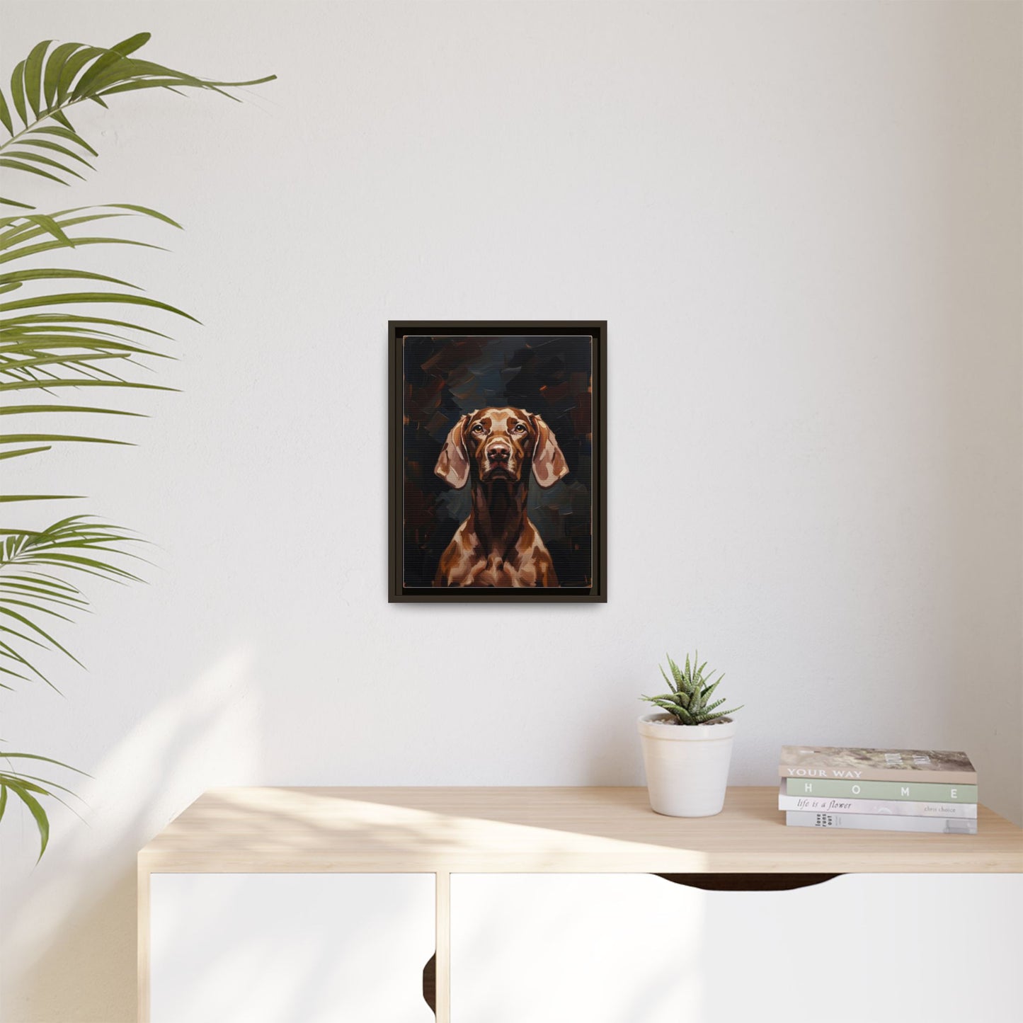 Framed Matte Canvas Dog Portrait – Brown Vizsla Wall Art