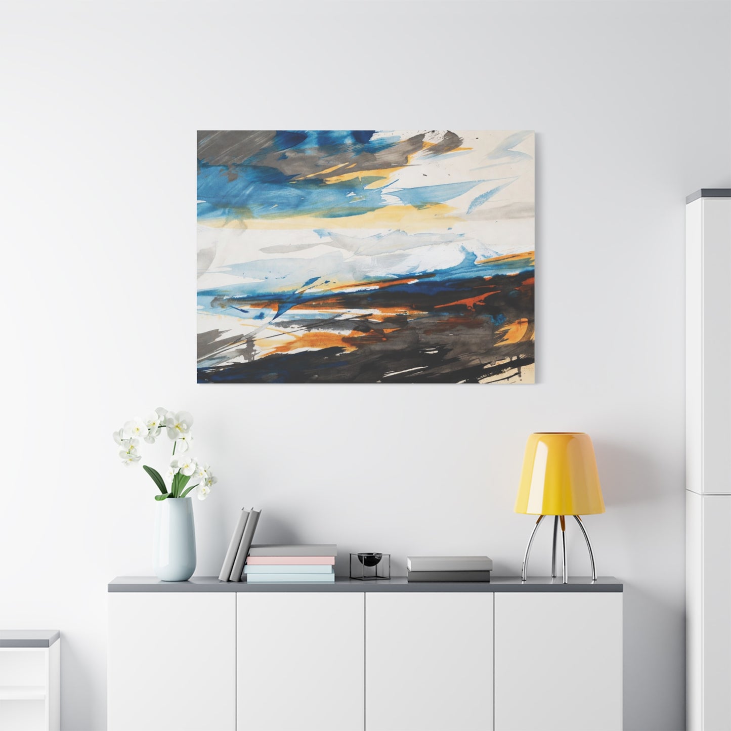 Abstract Oceanic Canvas Print — Blue & Amber Stretched Wall Art