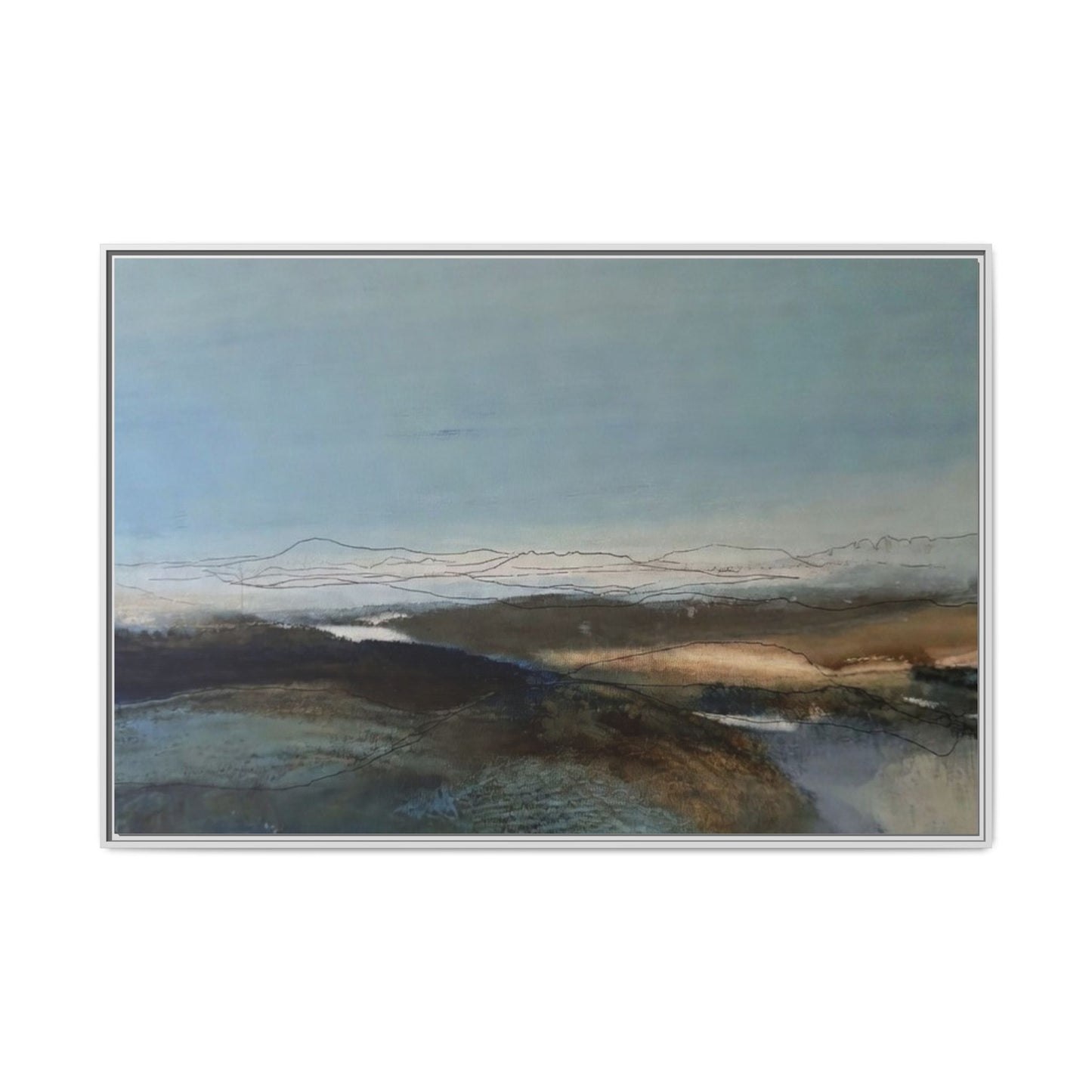 Framed Matte Canvas Wall Art — Serene Abstract Blue Landscape