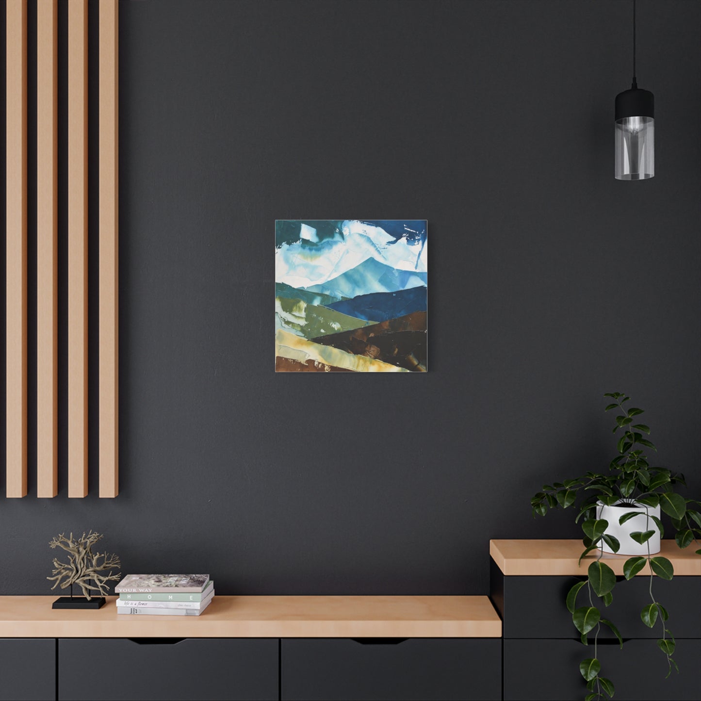 Abstract Mountain Landscape Matte Canvas Wall Art — Blue & Earth Tone Stretched Canvas