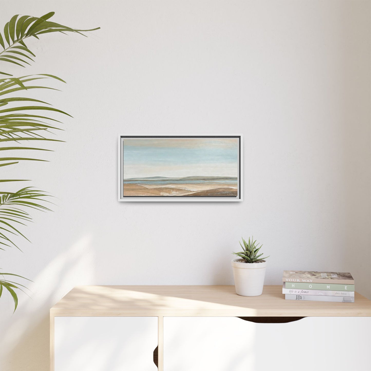 Framed Abstract Landscape Matte Canvas — Serene Coastal Horizon Wall Art
