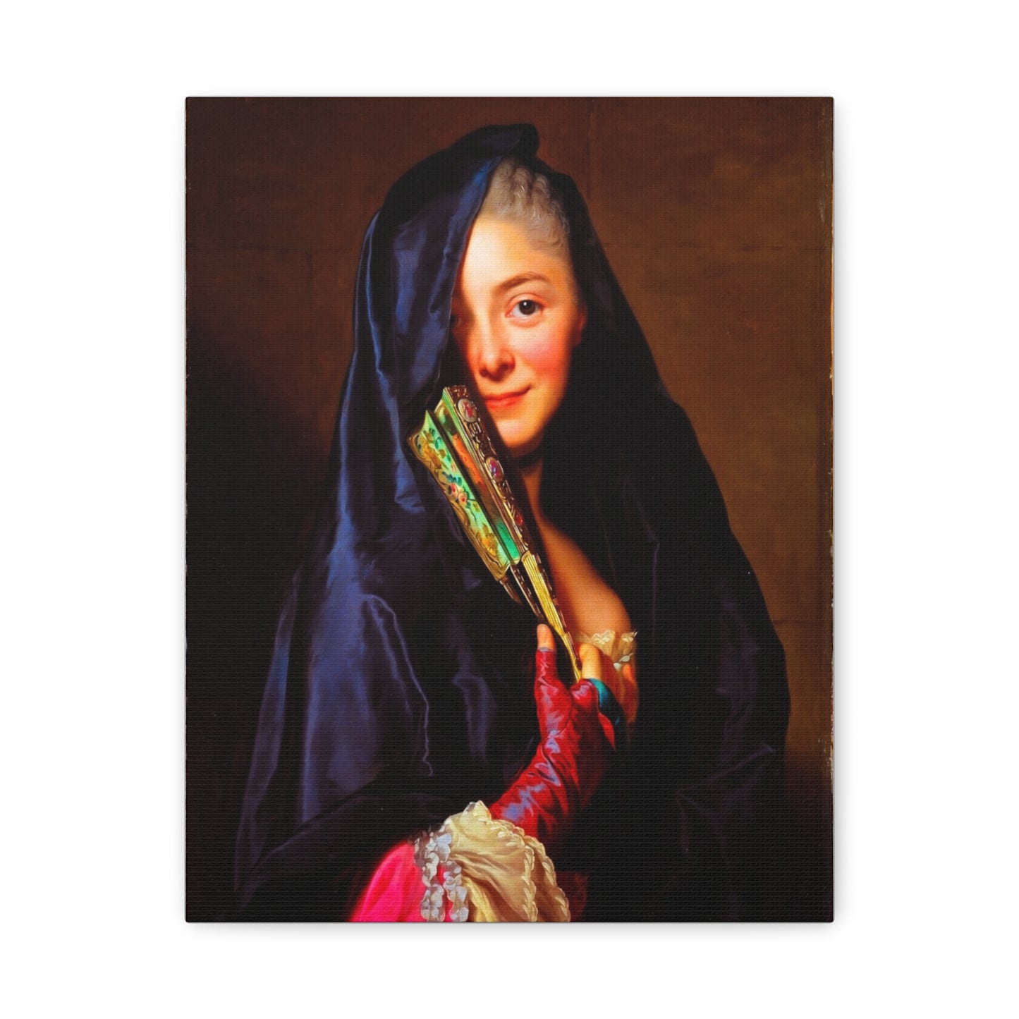 Vintage Portrait Canvas Print — Elegant Lady with Fan Matte Stretched Wall Art