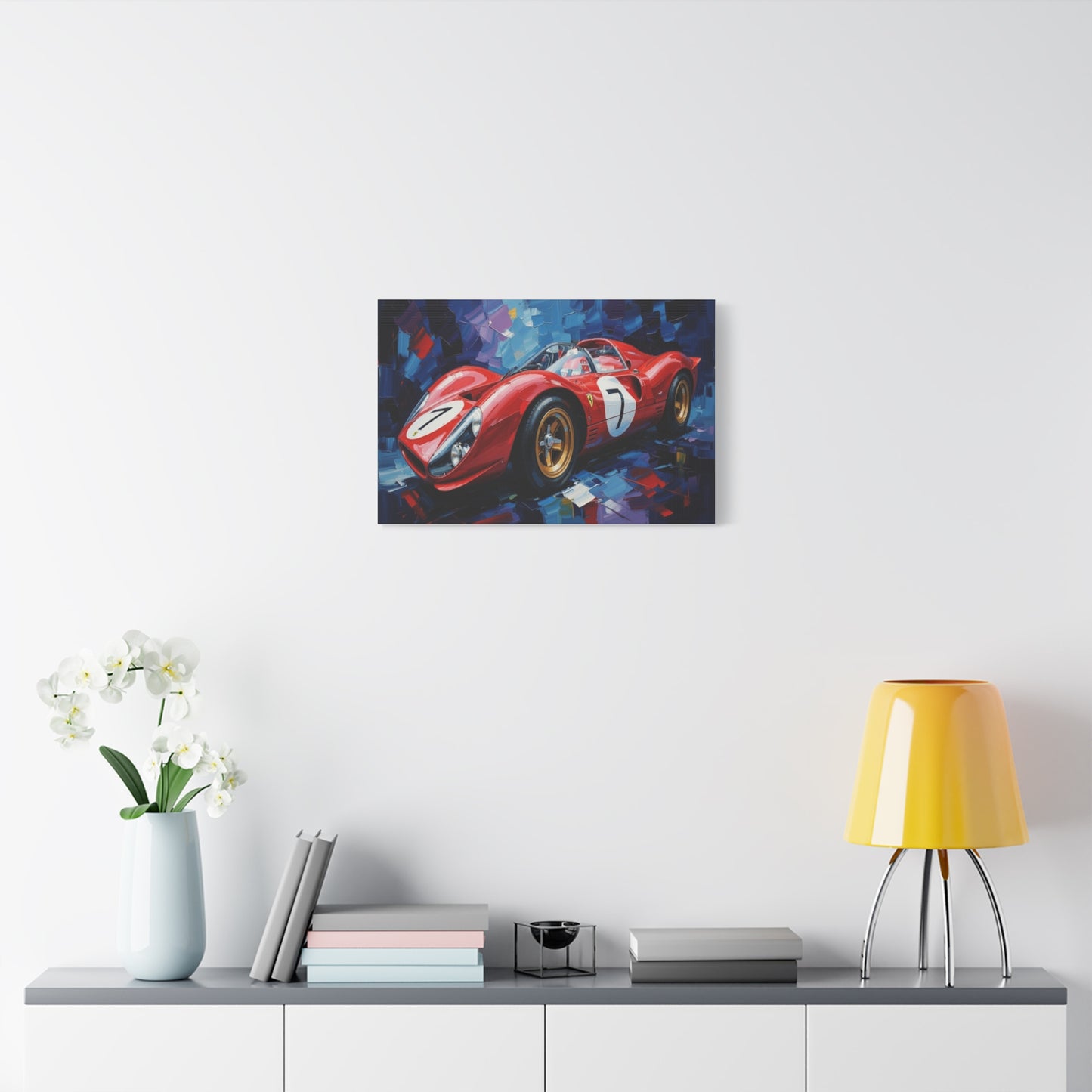 Vintage Ferrari Racing Car Canvas Print — Red Classic Sports Car Artwork (Matte Stretched)