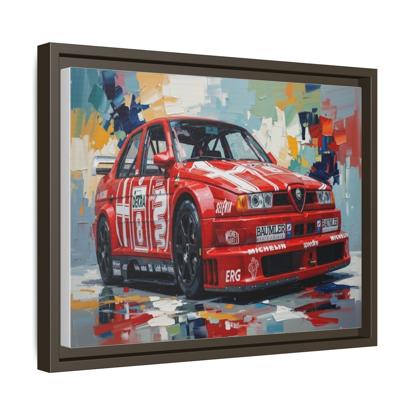 Framed Racing Car Canvas Print — Red Alfa Romeo Track Art