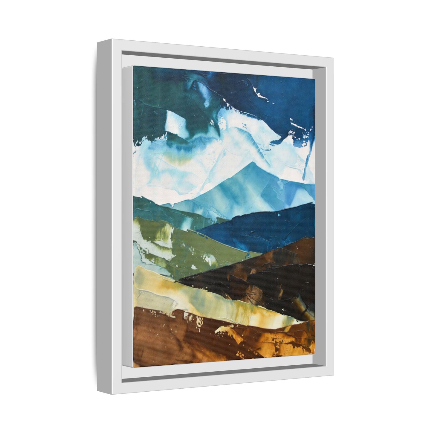 Framed Abstract Mountain Canvas Art — Blue & Earthtone Landscape Print