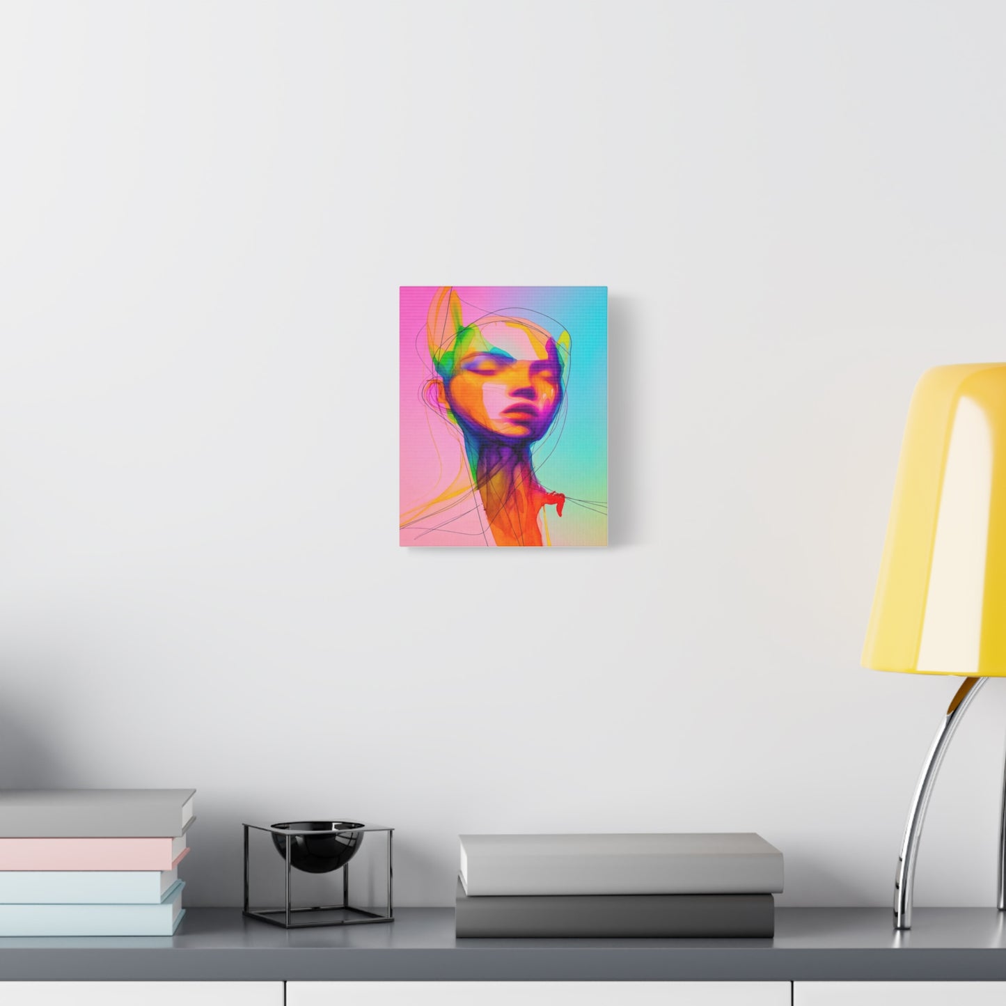 Abstract Neon Portrait Matte Canvas Wall Art