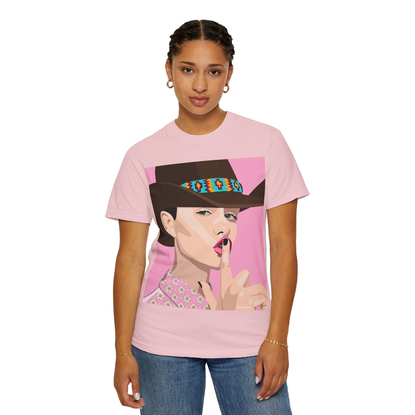 Cowgirl Pop Art T-Shirt — Pink 'Shh' Graphic Tee