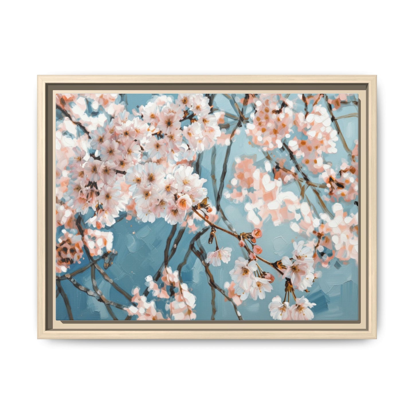 Framed Cherry Blossom Matte Canvas Print — Soft Pink Floral Wall Art