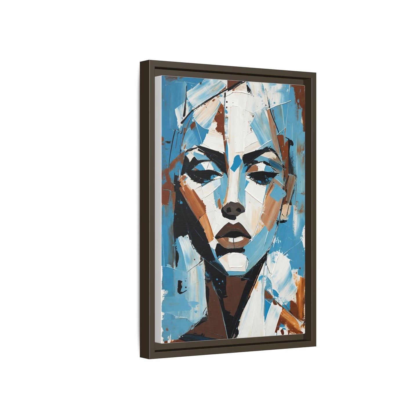 Abstract Blue Face Matte Canvas Wall Art — Framed Modern Portrait Print