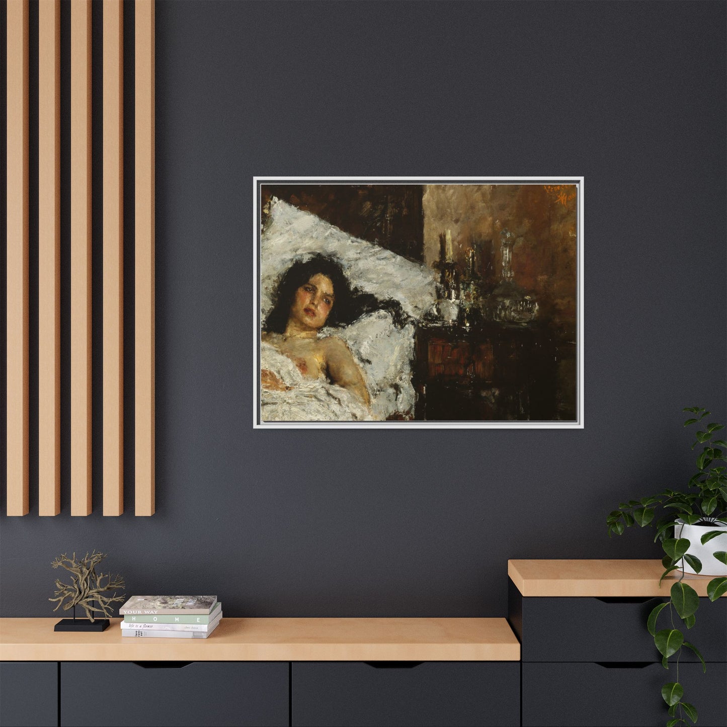 Resting by Antonio Mancini Framed Matte Canvas Wall Art Print