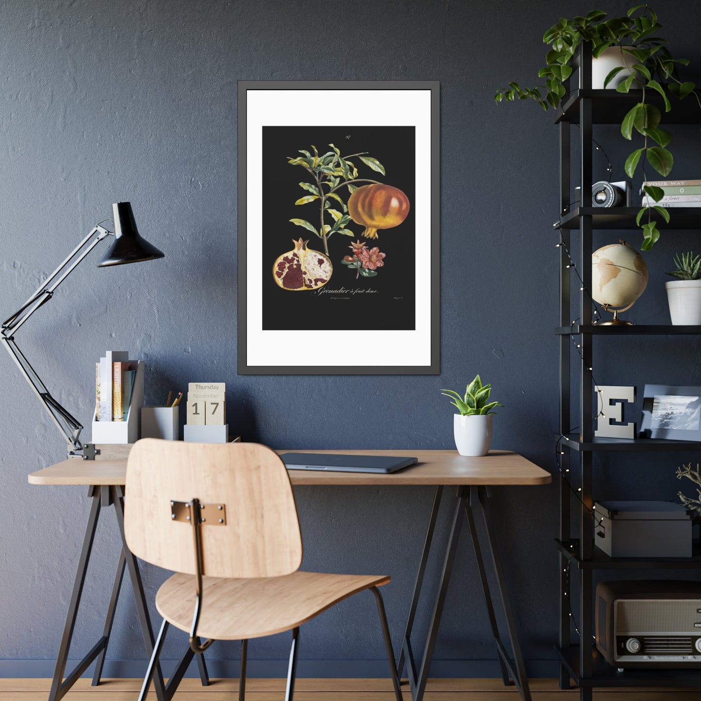 Pomegranate Botanical Framed Poster — Vintage Fruit Art Print