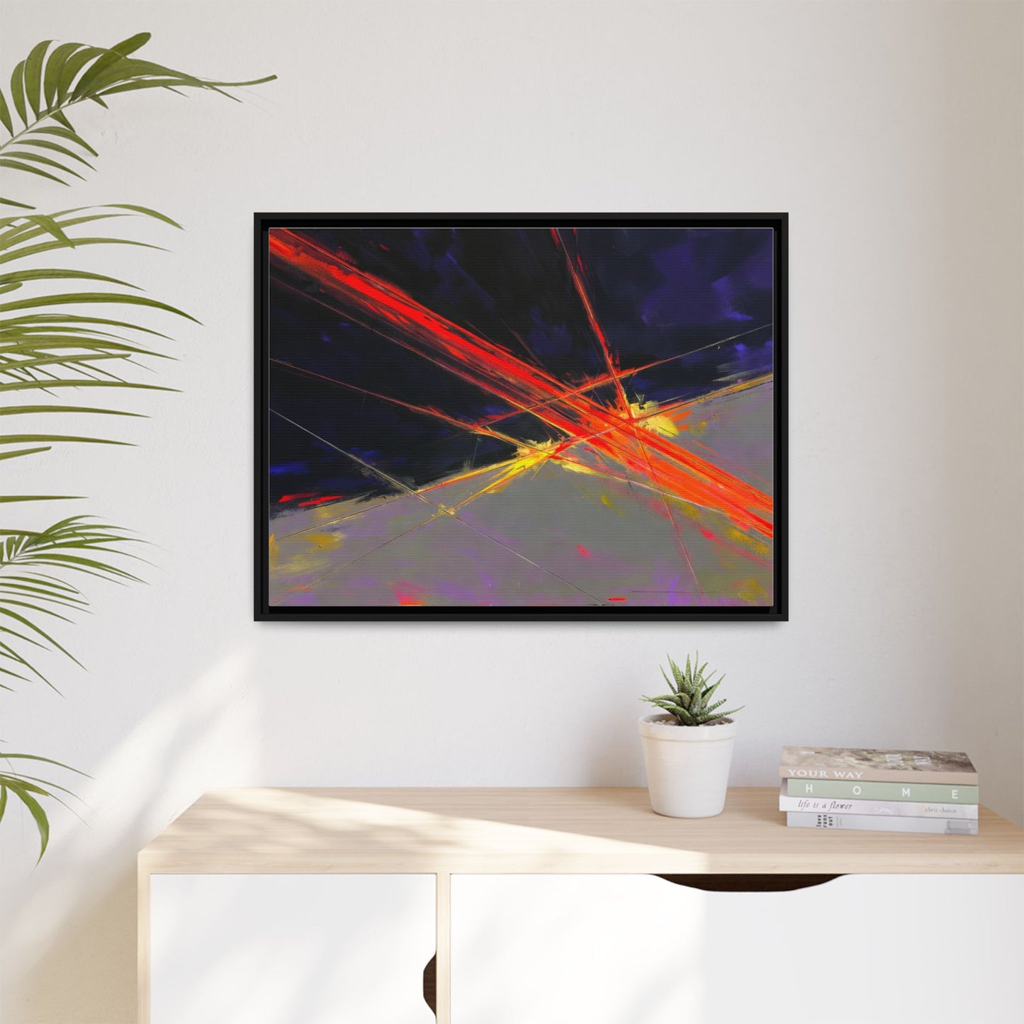 Abstract Red Streaks Framed Matte Canvas Art — Modern Multi‑Color Wall Decor
