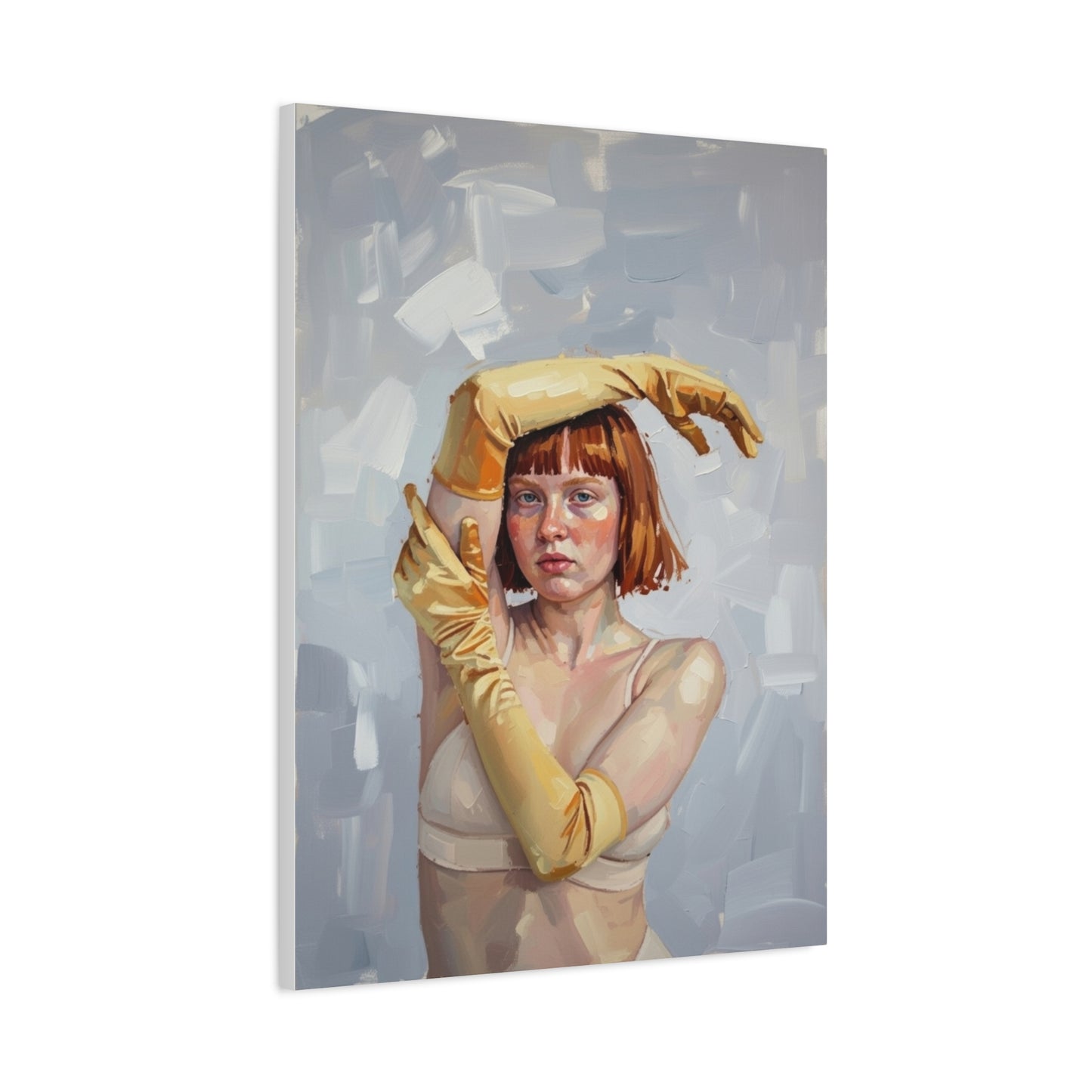Portrait Canvas Print — Redheaded Woman with Yellow Gloves, Matte Stretched Art