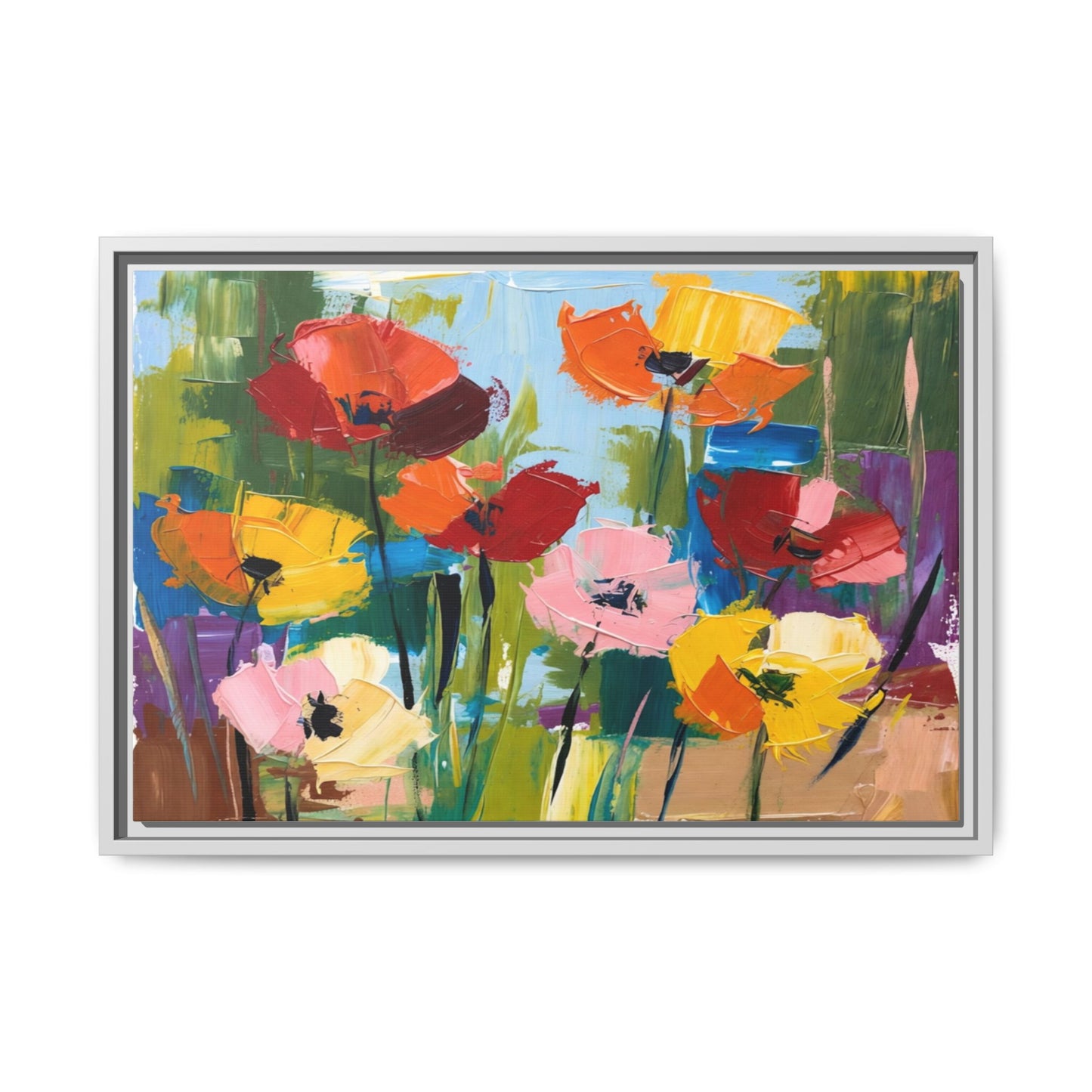 Framed Floral Canvas Print — Colorful Abstract Poppy Artwork
