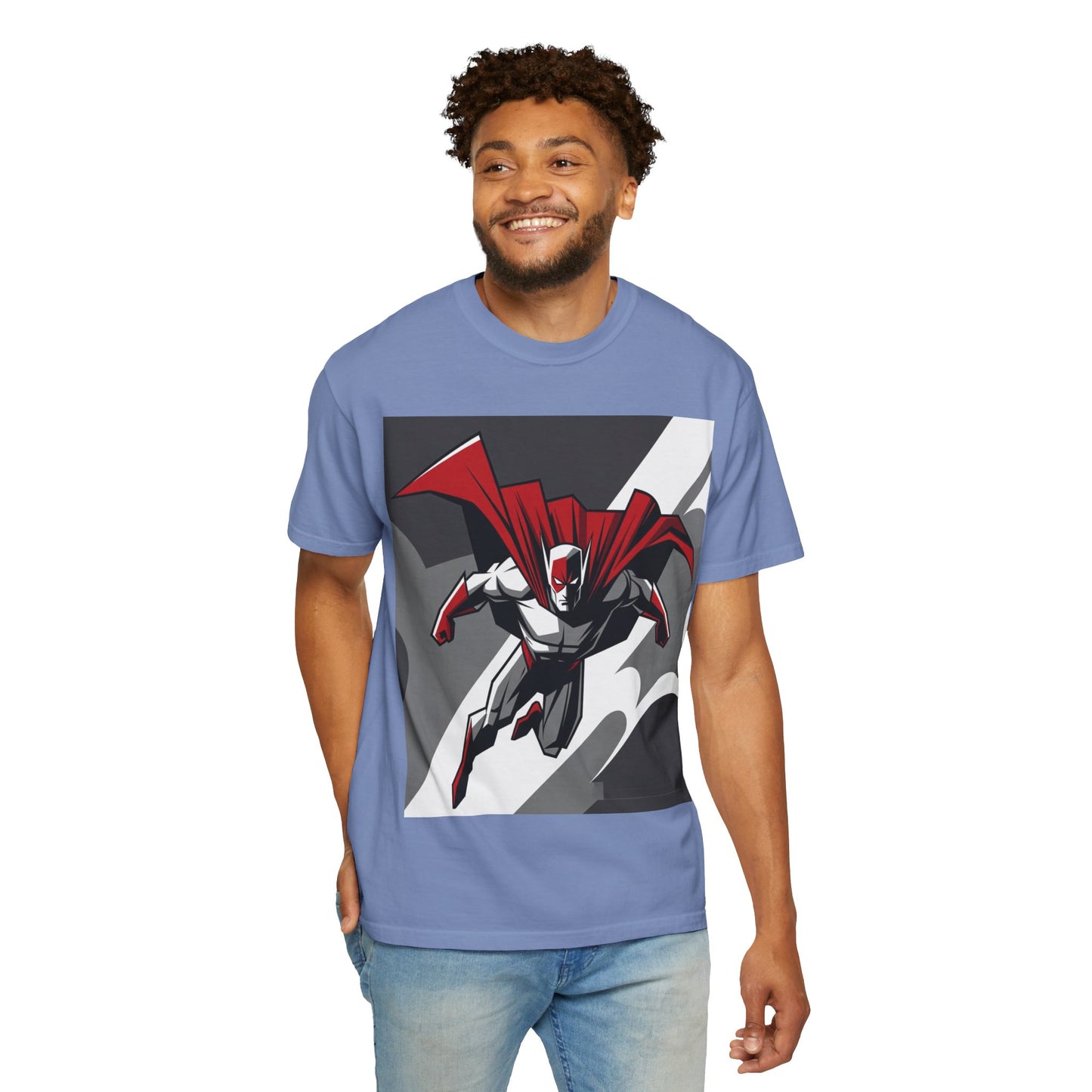 Superhero Action T-Shirt — Red Cape Comic Graphic Tee