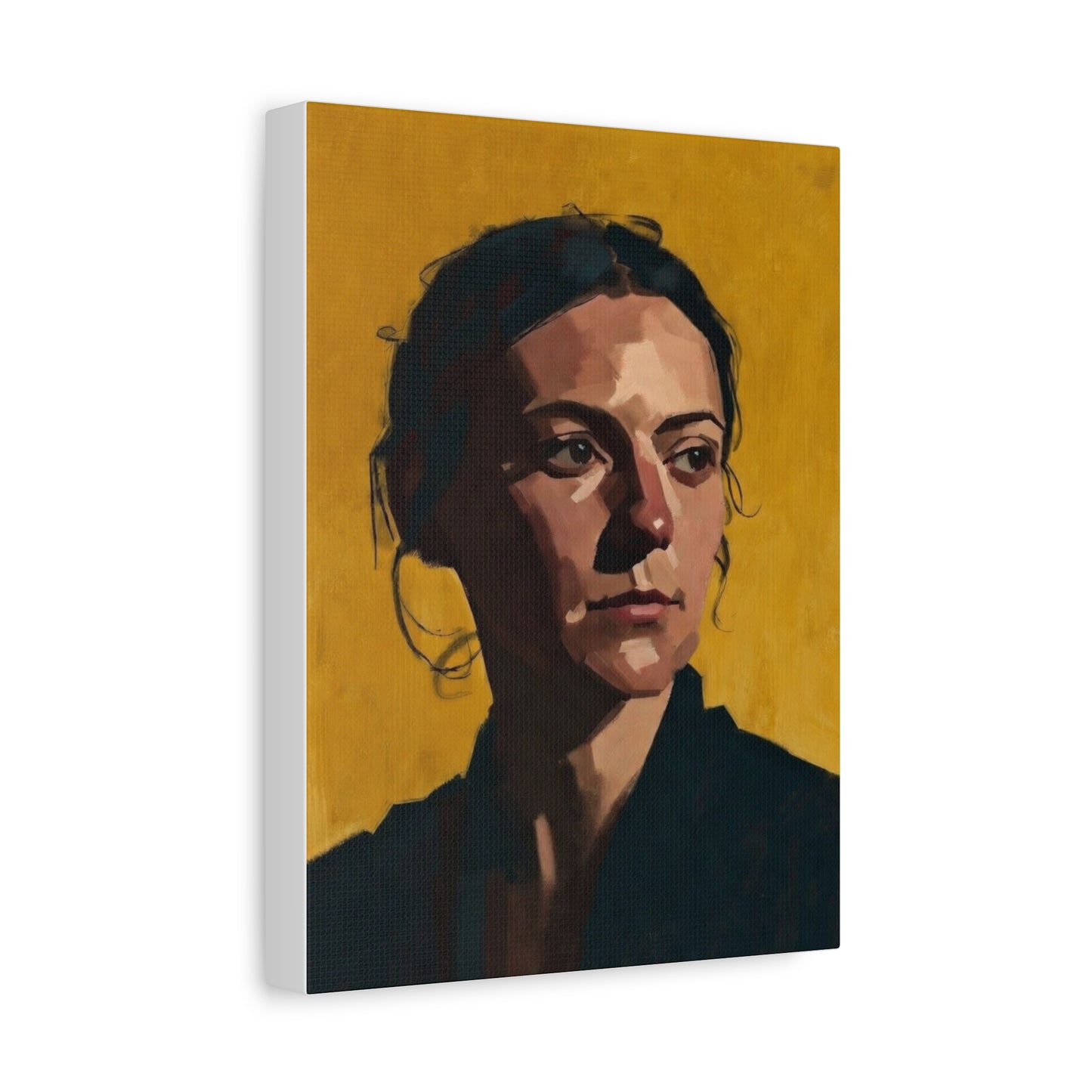 Portrait Painting Canvas Print — Moody Golden Female Portrait on Matte Stretched Canvas